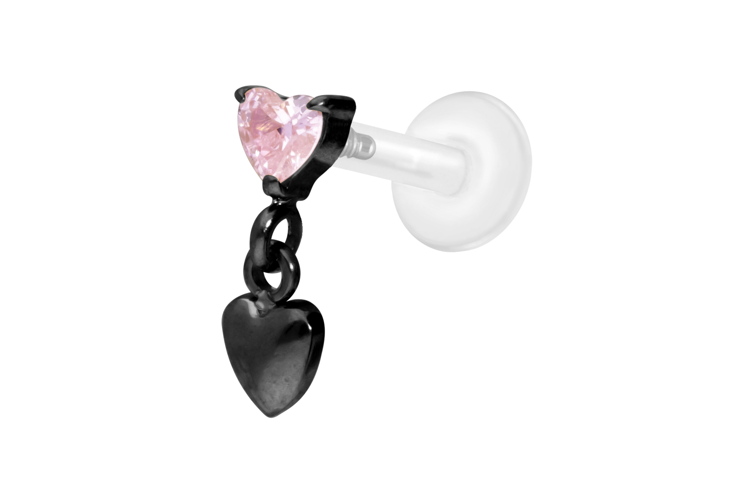 PTFE Labret Piercing mit Innengewinde + Titan-Aufsatz 2 HERZEN